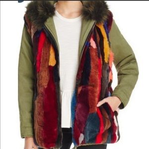 Aqua Rainbow Real Rabbit Fur Jacket reversible
